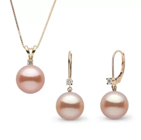 8.5-9.0 mm Pink Freshadama Pearl and Diamond Harmony Pendant and Earrings Set