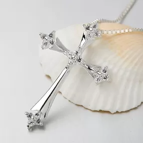 Add a Touch of Charm to Your Party Look with this Elegant White Zircon Cross Pendant Necklace for Women's Fashion Jewelry