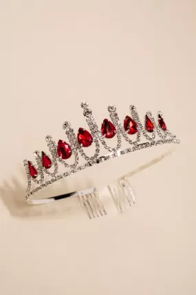 Amy Pointed Chandelier & Teardrop Crystal Tiara - Red