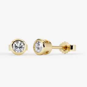 Bezel Solitaire Stud Earrings 18K Yellow Gold