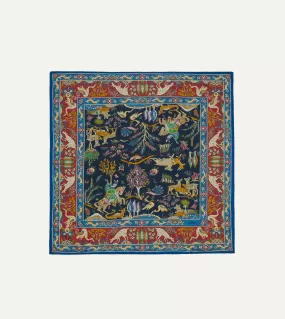 Blue and Red Mounted Hunter Print Wool-Silk Bandana