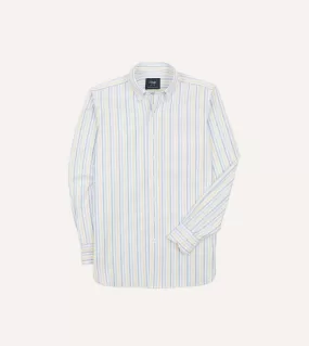 Blue and Yellow Dual Stripe Cotton Oxford Cloth Button-Down Shirt