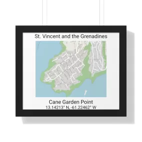 Cane Garden Point St. Vincent and the Grenadines Map Framed Print Poster, Cane Garden Point Streets Map Poster,