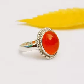 Carnelian Ring Carnelian Orange Oval Cabochon Stone Ring 925 Sterling Silver ring Bohemian Ring Gypsy Ring Oak Design Handcrafted Jewelry