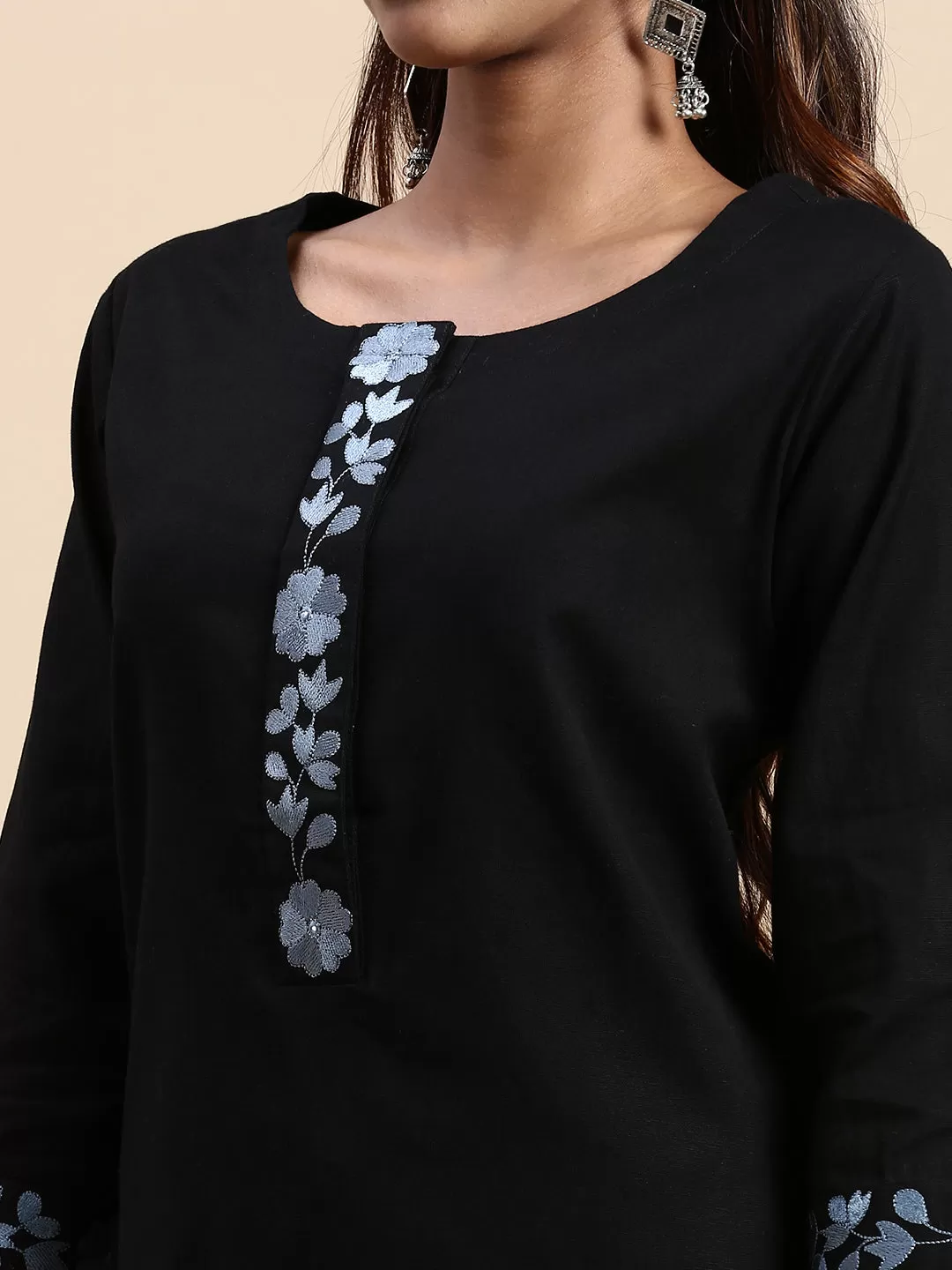 Couple Combo Black Shirt & Embroidery Kurti Set