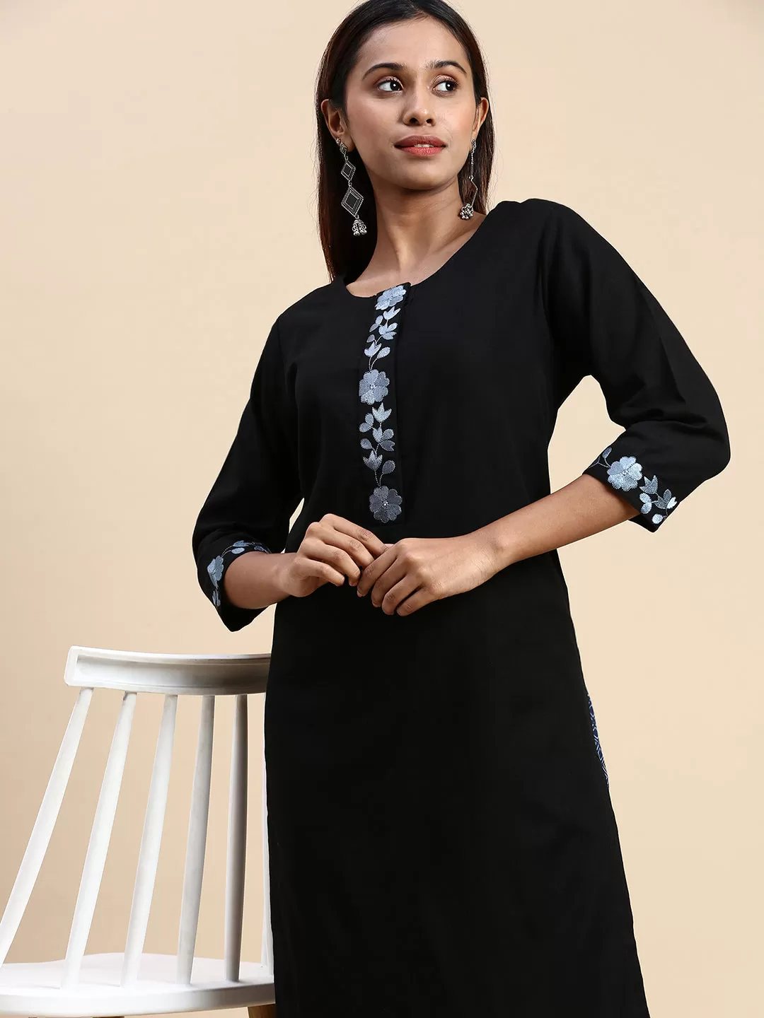 Couple Combo Black Shirt & Embroidery Kurti Set