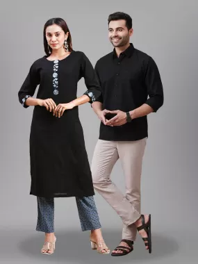 Couple Combo Black Shirt & Embroidery Kurti Set