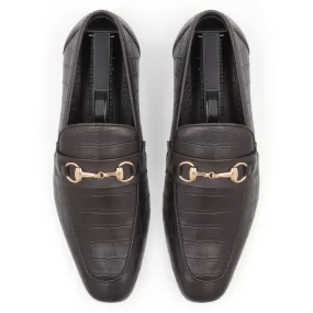 Crocodile Embossed Loafers-Brown