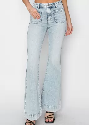 FINAL SALE - Risen High Rise Patch Pocket Bell Bottom Jeans