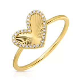 Fluted Asymmetrical Diamond Heart Shape Ring