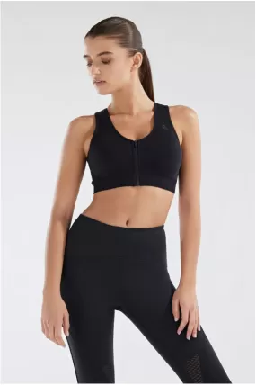 Freddy Sports bra top in seamless zip and removable cups F2WSFB6N N black 