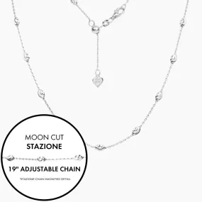 Italian Moon Cut Stazione Adjustable Necklace (Silver)