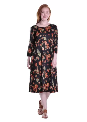 La Cera Cotton Falling Leaves Print Jersey Dress