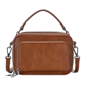 Solid Faux Leather Rectangle Tote Crossbody Bag