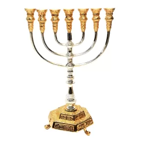 Temple Menorah Gold and Silver Plated Candle Holder from Jerusalem 18.5″ / 47 cm