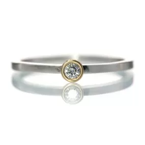 Tiny bezel set Moissanite 14k Gold & Sterling Silver Stacking Ring