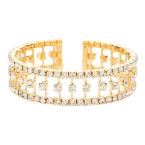 Trendy Brass Metal Rhinestone Cuff Evening Bracelet