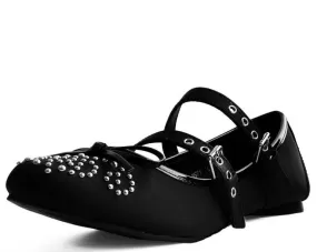 TUK-A9435L-Black Double Strap Studded Ballet Flat